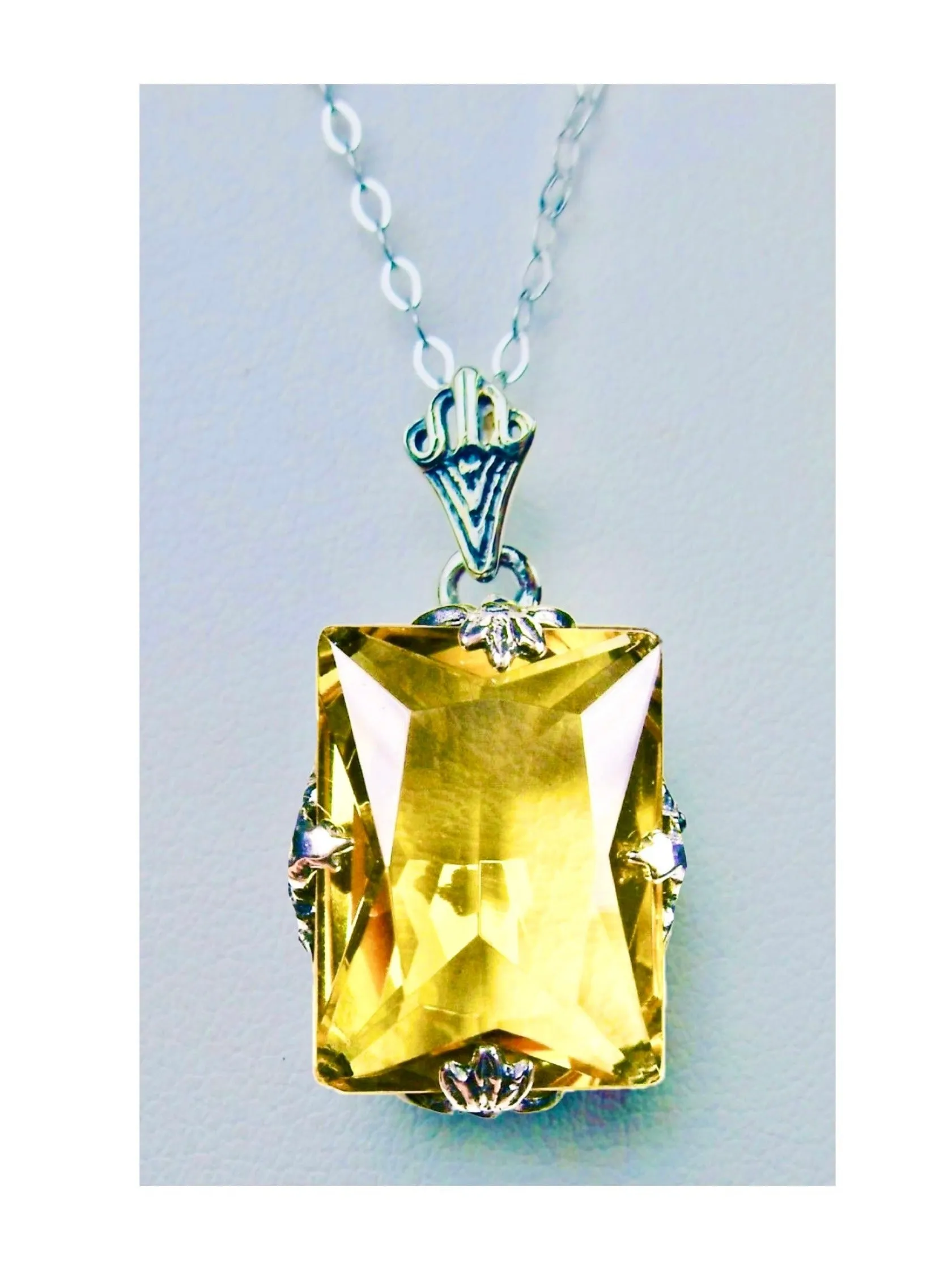 Yellow Citrine Jewelry Set, Rectangle Art Deco Set includes Ring, Earrings & Pendant #S15