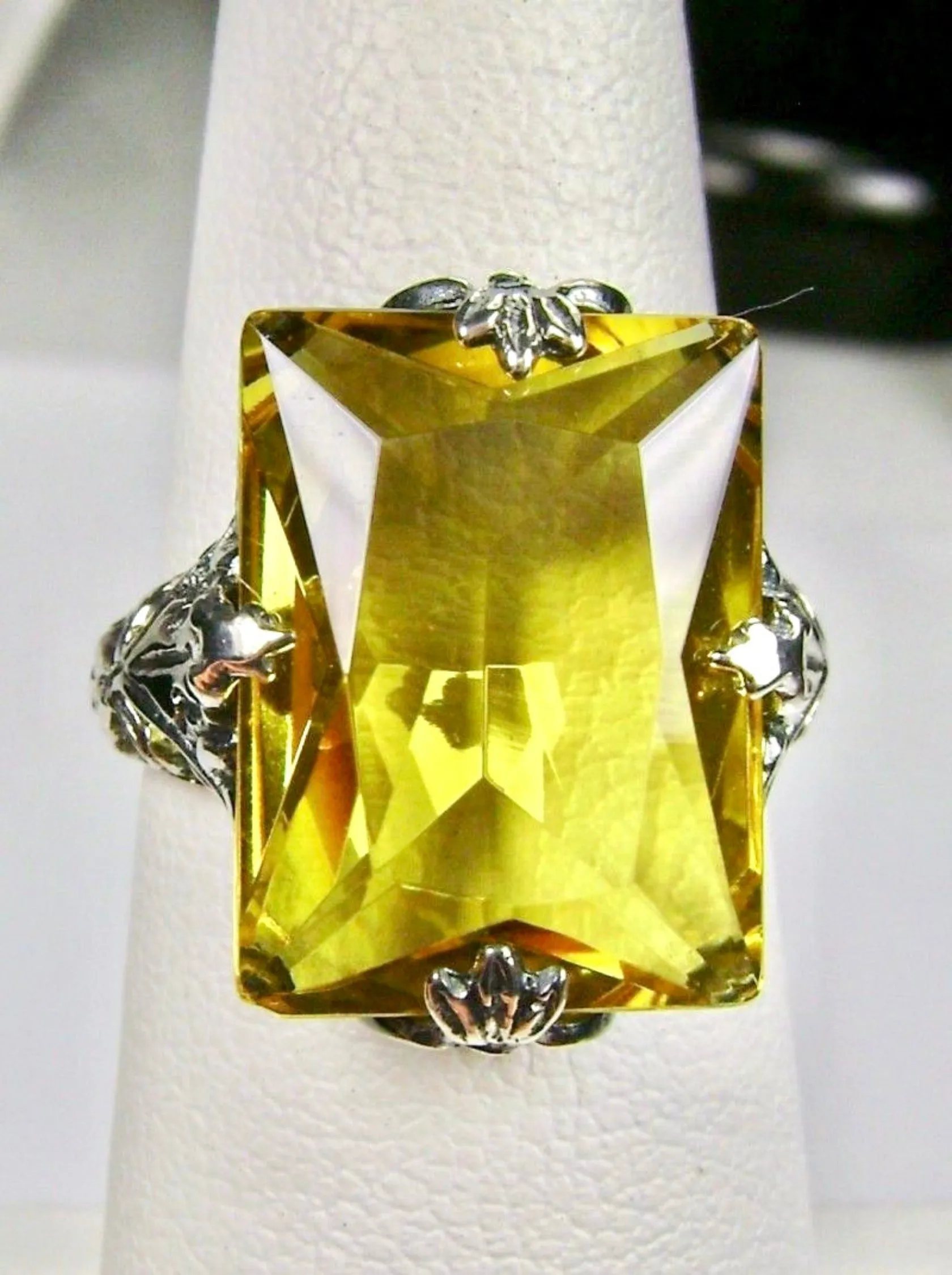 Yellow Citrine Jewelry Set, Rectangle Art Deco Set includes Ring, Earrings & Pendant #S15