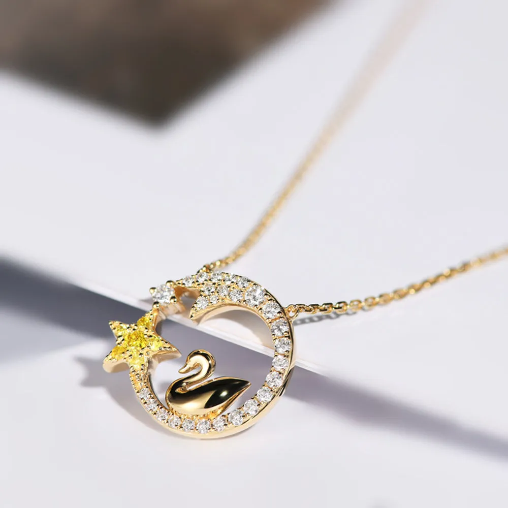 Yellow Diamond Star and Swan Pendant Necklace