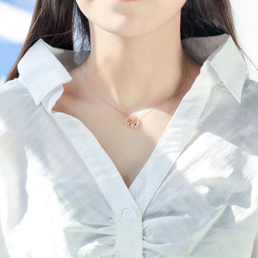 Yellow Diamond Star and Swan Pendant Necklace