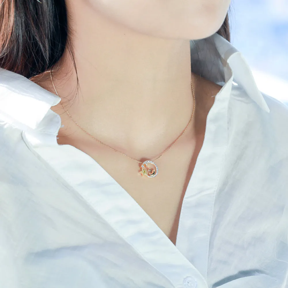Yellow Diamond Star and Swan Pendant Necklace