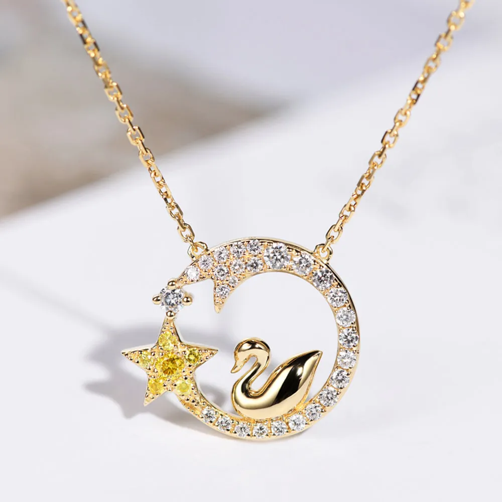 Yellow Diamond Star and Swan Pendant Necklace