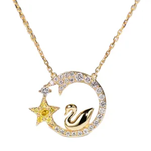 Yellow Diamond Star and Swan Pendant Necklace